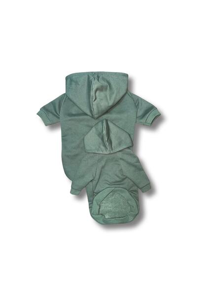 Kedi Ve Köpek Kapüşonlu Haki Yeşil Sweatshirt Kıyafet
