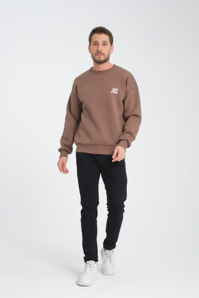JBC Bisiklet Yaka Oversize Şardonlu Basic Erkek Sweatshirt
