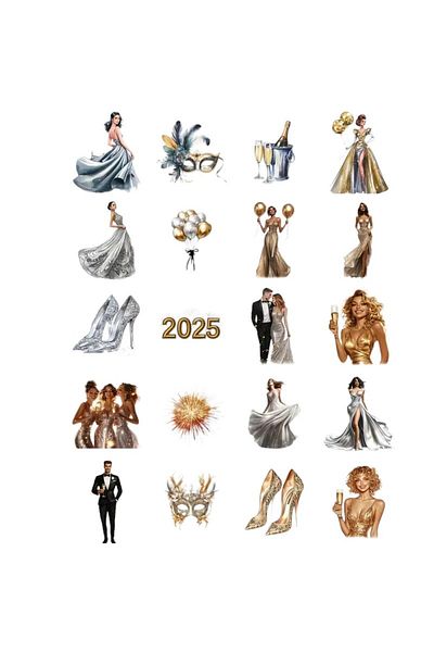 Major Selection Σετ αυτοκόλλητων Vintage Πρωτοχρονιάς με θέμα 2025 με 20 τεμάχια