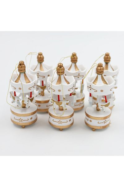 enyareshome White Colored 6-Piece Carousel Christmas Tree Ornament 8 cm