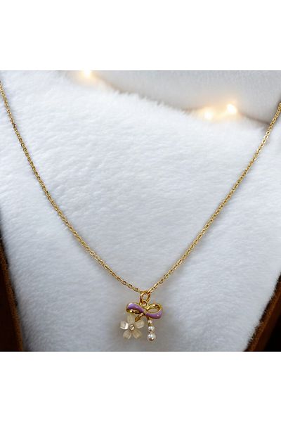 SAYILI COLLECTION Lilac Ribbon Necklace with Lotus Flowers