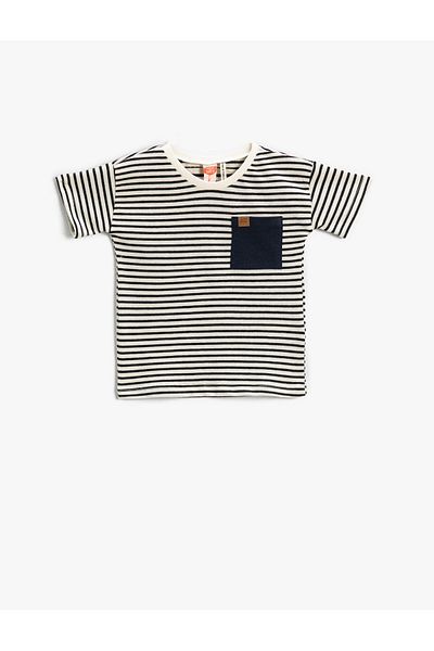 Koton Striped T-Shirt Short Sleeve Pocket Crew Neck Cotton