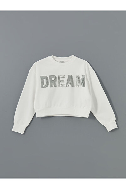 LC Waikiki Ecru Crew Neck Girl's Sweatshirt