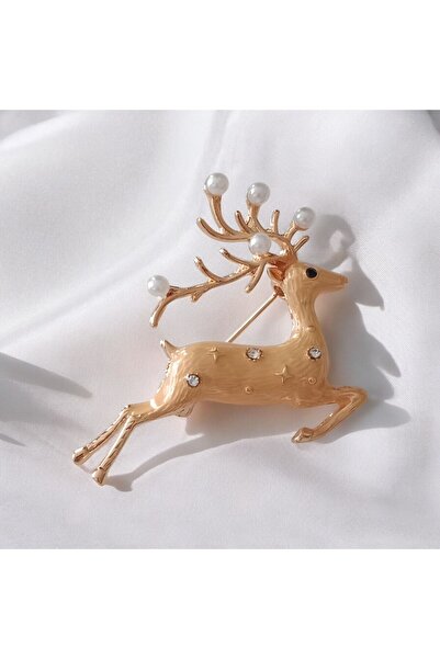 Sibelya Aksesuar TAŞLI GOLD GEYİK BROŞ