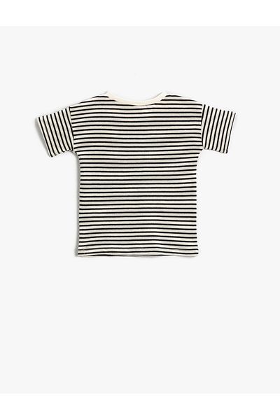 Koton Striped T-Shirt Short Sleeve Pocket Crew Neck Cotton