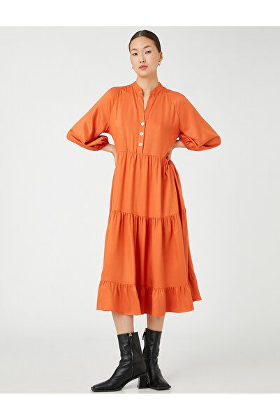 Koton Košilové šaty s balonovým rukávem Velkolepý límec s knoflíkem vrstveným