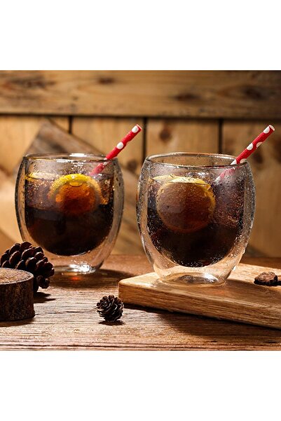 TARIK HOME 2 Adet 220 ml Isıya Dayanıklı Çift Camlı Cidarlı Su Meşrubat Kahve...