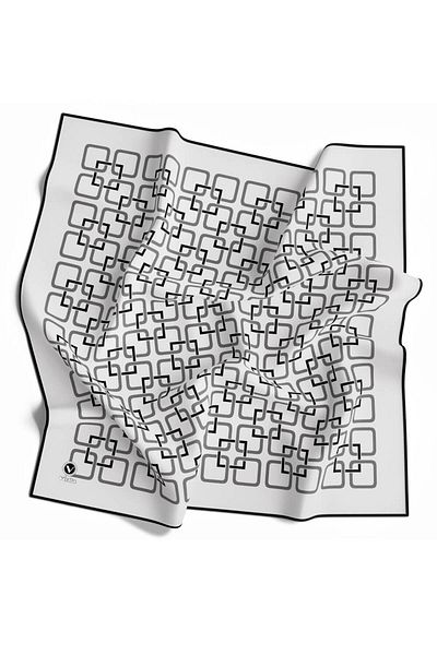 VİOLLA Ασημί χρώμα Twill Geometric 90x90 Κασκόλ - Χωρίς μετάξι, Ραφή στα χέρια