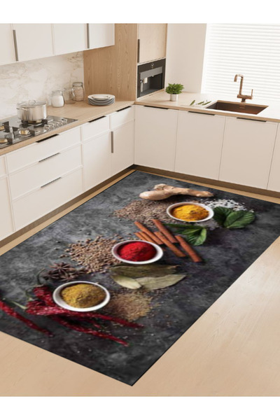 elturcohomecollection Mutfak Halısı Baharat Resimli Dijital Baskı Kaymaz Taban