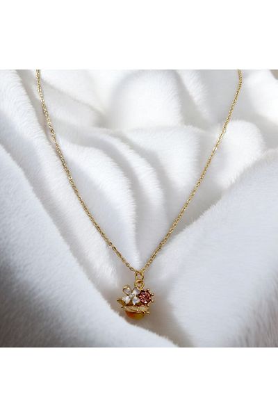 SAYILI COLLECTION Bird Arrangement Gold Necklace with Flower and Stone Detail
