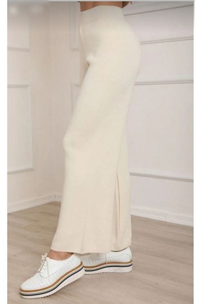 BlueTex Cream Colored Wide Leg and Elastic Waist Knitwear Trousers