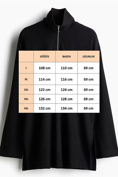 FOR ESRA BIG TREND Women's Plus Size Half Zipper Stand Collar Ribbed Knitted Sides Slit Wide Sleeve Blouse