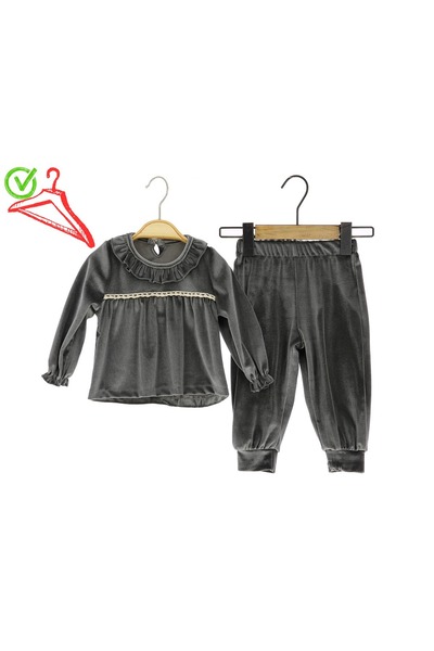 MODA 2'Lİ  KIZ BEBEK  TAKIM KADİFE FİSTOLU