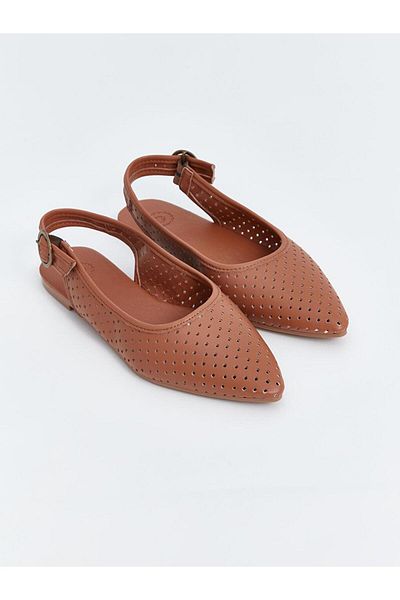LC Waikiki Γυναικείες μπαλαρίνες Leather Look Elastic Pointed Toe