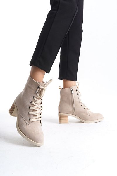 BZ Moda LENA Orthopedic Sole Αδιάβροχες και Ψυχρές Γυναικείες Μπότες Suede με τακούνι - Δέρμα TT με κορδόνια και φερμουάρ