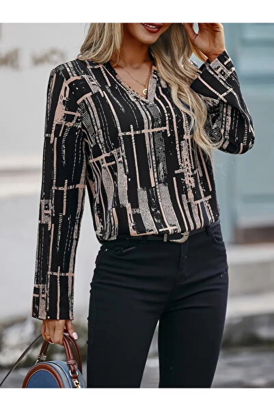 TUA MODA بلوزة نسائية بأكمام طويلة ورقبة على شكل حرف V من TUA FASHION