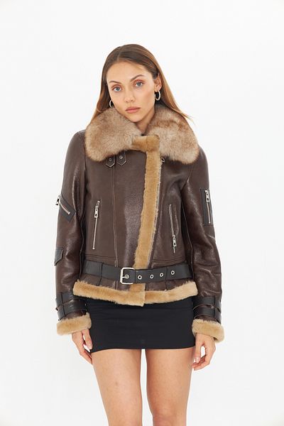 By Marki Marki Genuine Brown Leather Coat - 63 Cm, Belt, Vintage and Luxury