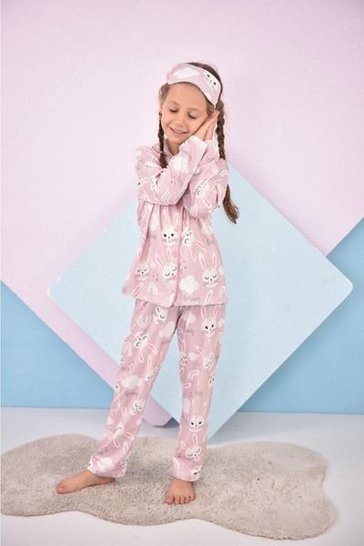 ARCAN Girls' Soft Color Pattern Pajamas Set New Season Latest Fashion Sleep - Including Eye Patch