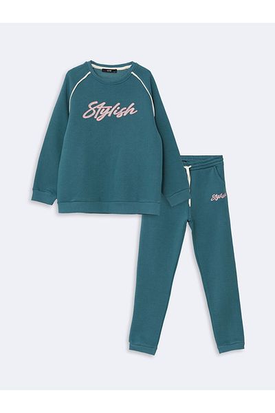 LC Waikiki Lcw Crew Neck Printed Girl's Tracksuit Set