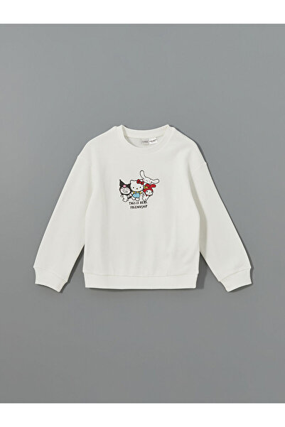 LC Waikiki Ecru Crew Neck Printed Girl's Sweatshirt