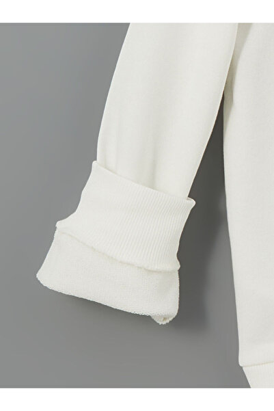 LC Waikiki Ecru Crew Neck Printed Girl's Sweatshirt