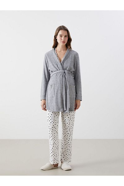 LC Waikiki Lcw Dream Double Breasted Collar Velvet Women's Dressing Gown