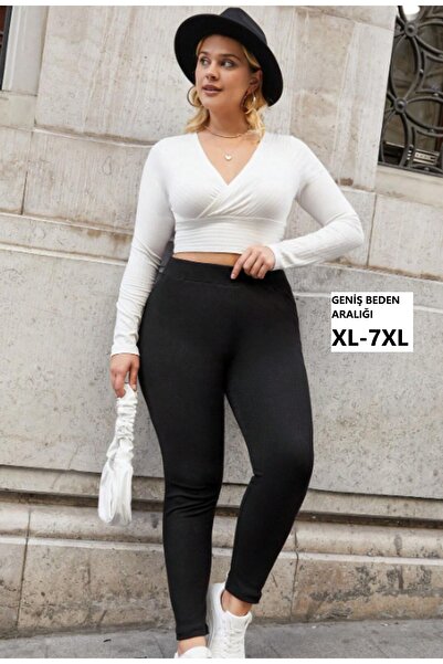 FOR ESRA BIG TREND Kadın Büyük Beden Yüksek Bel Çelik Örme Esnek Basıc Uzun Tayt
