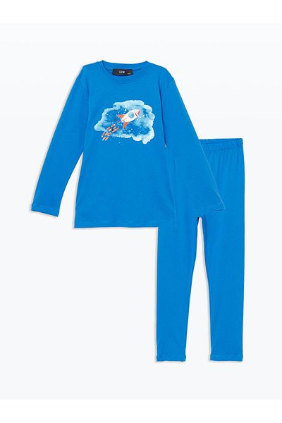 LC Waikiki Σετ πιτζάμες για αγόρια LCW Kids Blue Crew Neck