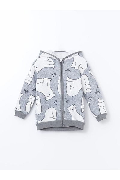 LC Waikiki Hooded Printed Baby Boy Cardigan