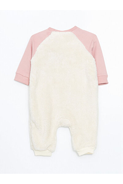 LC Waikiki Ecru Crew Neck Plush Baby Girl Jumpsuit