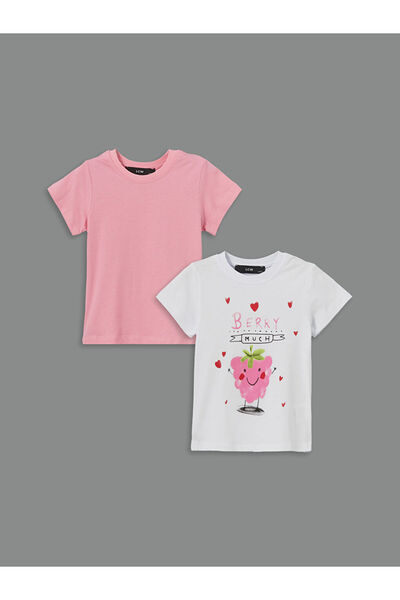 LC Waikiki LCW Kids Bisiklet Yaka Baskılı Kız Çocuk Tişört 2'li