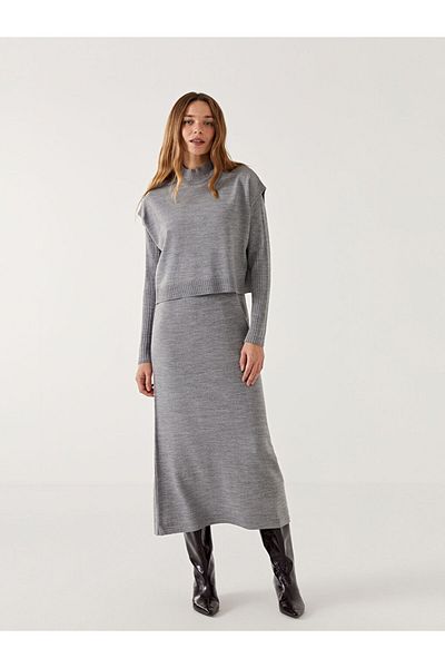 LC Waikiki Lcw Comfort Crew Neck Women's Knitwear Dress and Sweater Suit