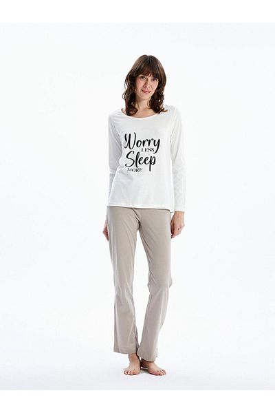 LC Waikiki Crew Neck Printed Women's Pajamas Set