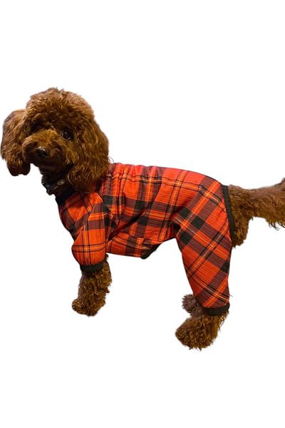 GedyCo Plaid Combed Cotton Small Breed Dog Christmas Jumpsuit
