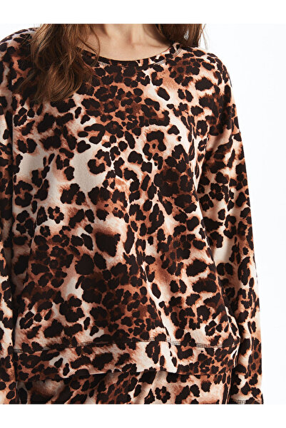 LC Waikiki Bisiklet Yaka Leopar Desenli Polar Kadın Pijama