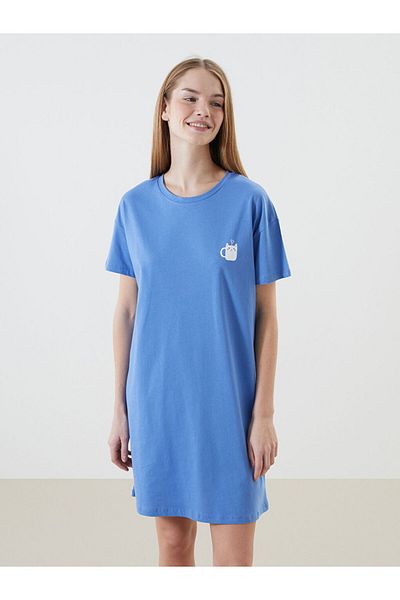 LC Waikiki Top de pijama pentru femei LCW DREAM Blue Crew Deck Printed