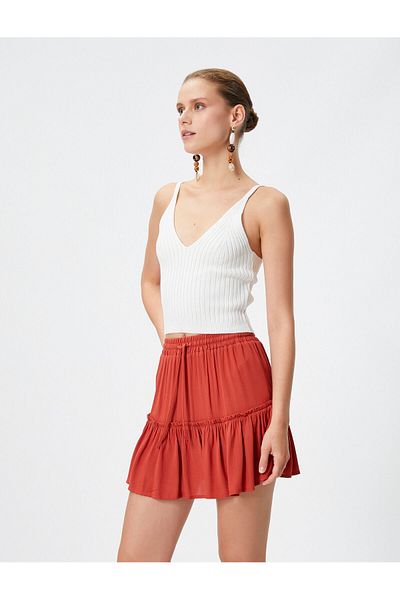 Koton Viscose Mini Skirt Lace Waist Flounce Relaxed Cut