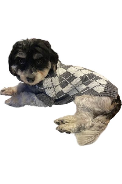 MİNİŞ PET BUTİK Mini Gray Small Dog Sweater with Baklava