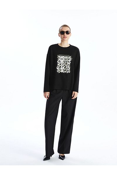 LC Waikiki Γυναικείο μπλουζάκι LCWAIKIKI Basic Crew Neck με στάμπα Oversize