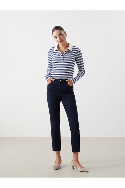 LC Waikiki Lcwaikiki Basic Polo Neck Striped Women's T-Shirt