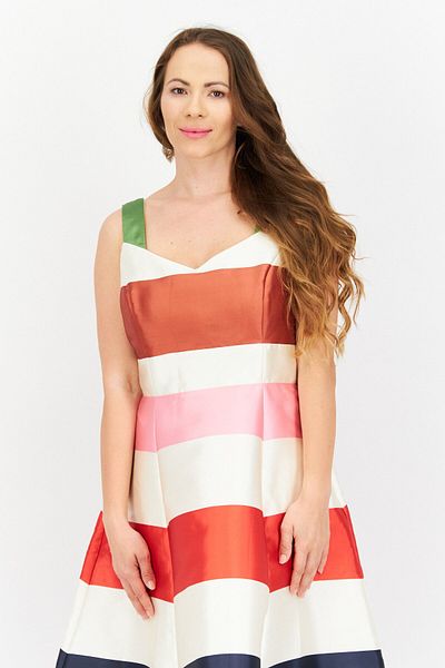 Kate Spade Women Colorblock Maxi Party Dress, Cream