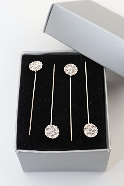 NUMETAL طقم وشاح وشال من الحجر الأبيض مكون من 4 قطع - عمامة ودبوس حجاب