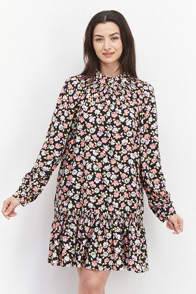 Kate Spade Women Floral Pattern Long Sleeve Mini Dress, Black Combo