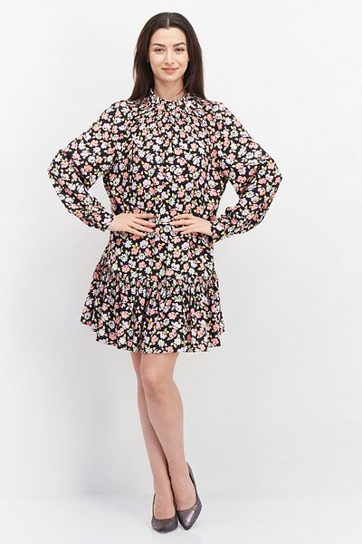 Kate Spade Women Floral Pattern Long Sleeve Mini Dress, Black Combo