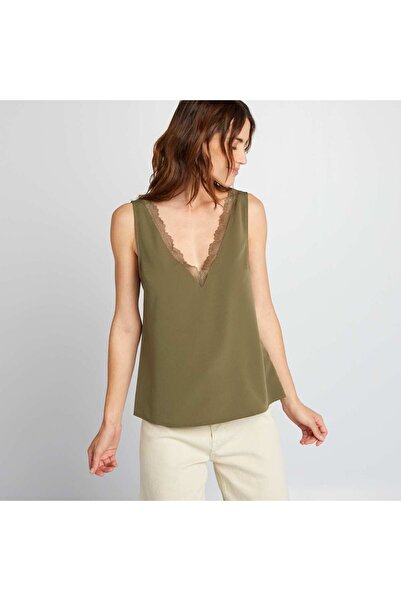 KIABI Sleeveless blouse with lace collar KHAKI