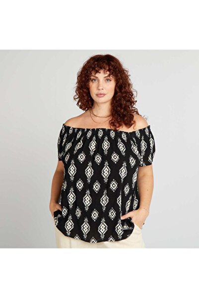 KIABI Fancy blouse with bardot neckline BLACK