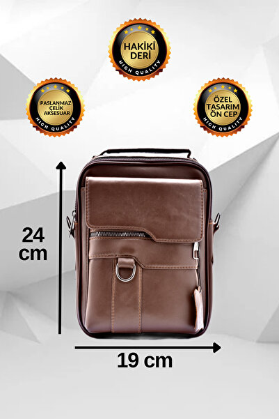 derius Geantă de mână și de umăr pentru bărbați din piele naturală maro bogat...