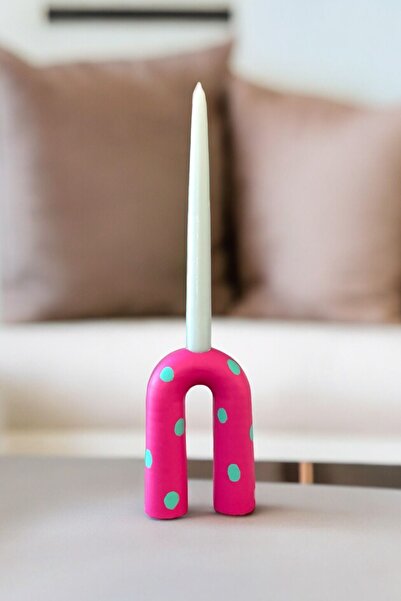 ARİENEL Dekoratif Mumluk & Şamdan | El Yapımı | Puantiyeli | Pembe | Turkuaz ...