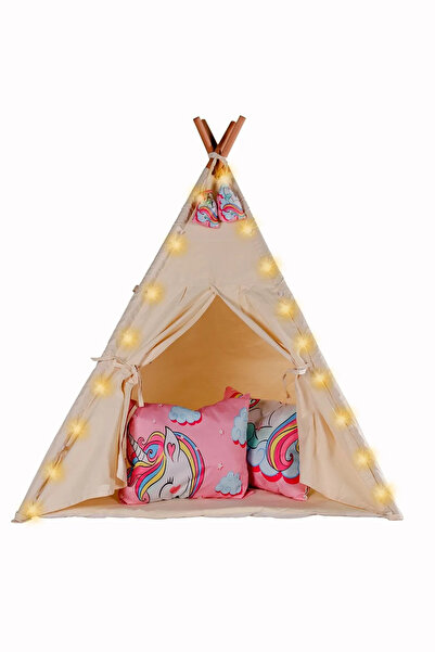 Bila Baby Işıklı Organik Pony Kızılderili Oyun Çadırı Ahşap Aktivite Alanı Oy...