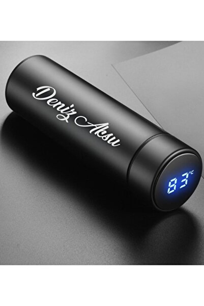 Bk Gift Kişiye Özel Siyah Renk Derece Göstergeli Termos